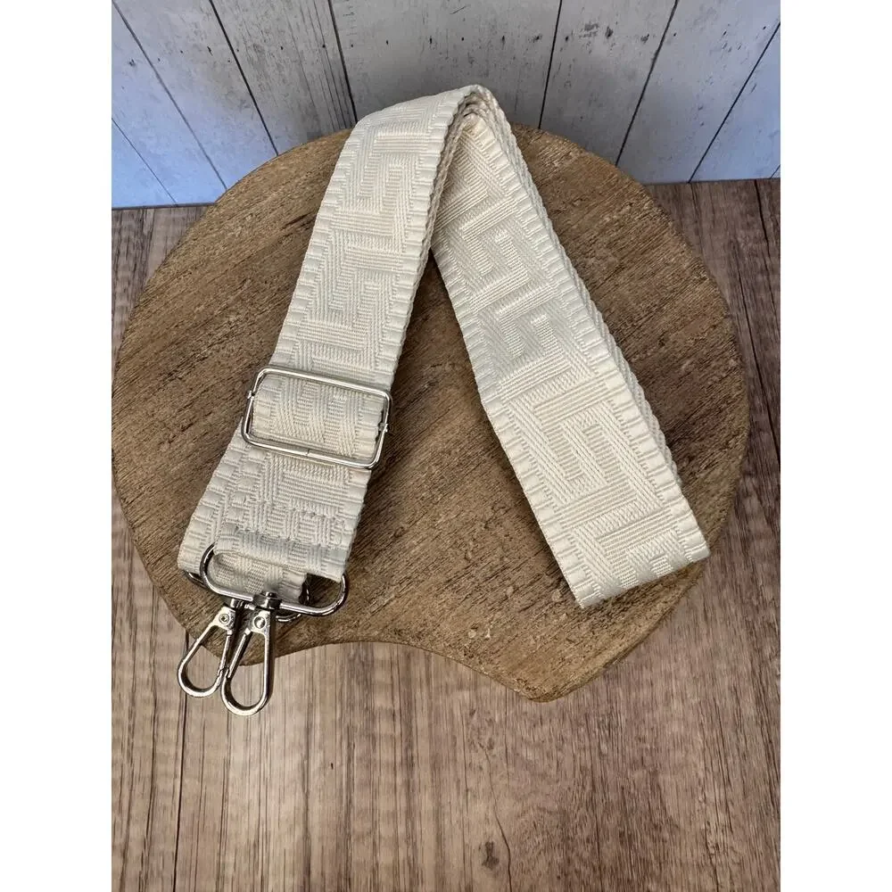 White Woven Purse Strap Wide Striped Bag Strap Boho Crossbody Purse Strap